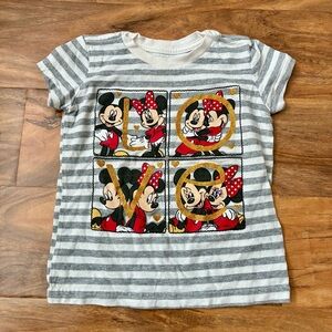 Disney Store Girls Mickey Mouse Minnie Tee Tshirt Love Glitter Stripe Size XS 4